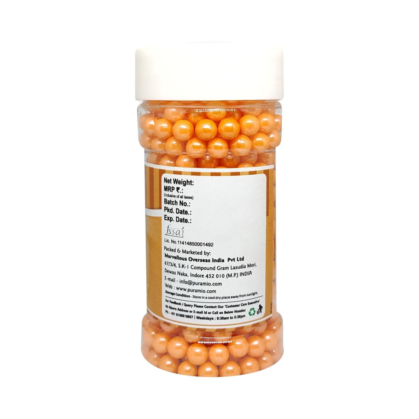 Puramio Glamour Balls Super Jumbo - Orange (14mm) | for Cake Decoration, 125g