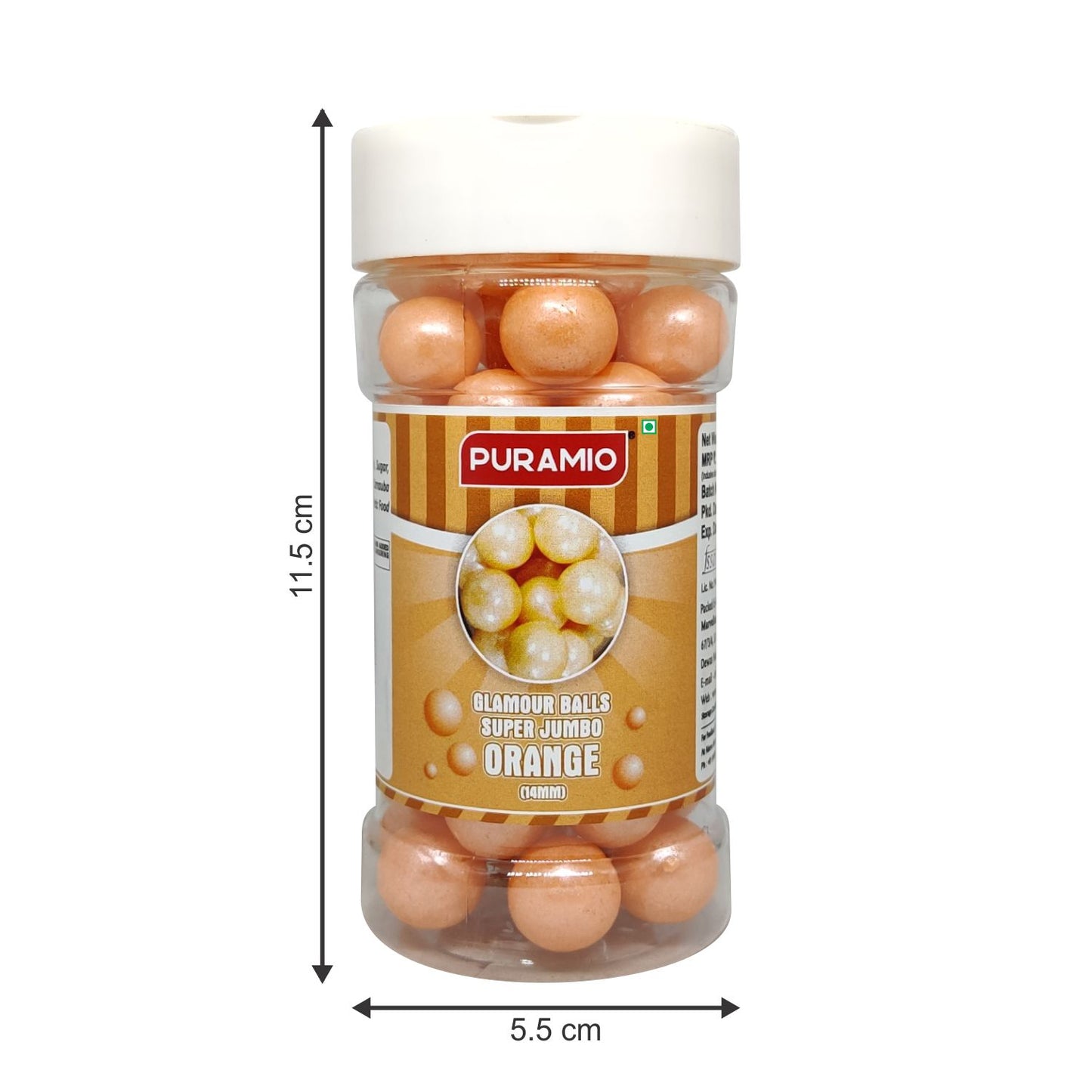 Puramio Glamour Balls Super Jumbo - Orange (14mm) | for Cake Decoration, 125g