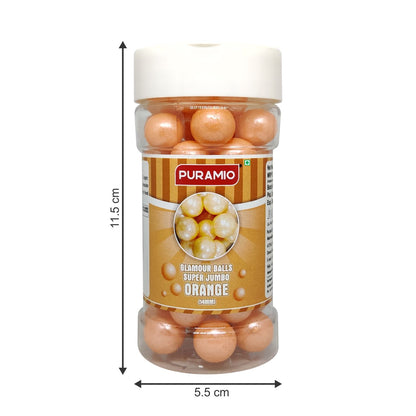 Puramio Glamour Balls Super Jumbo - Orange (14mm) | for Cake Decoration, 125g