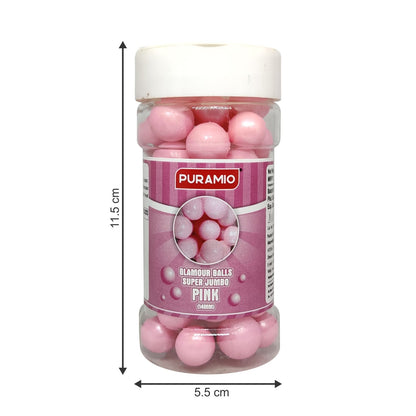 Puramio Glamour Balls Super Jumbo - Pink (14mm) | for Cake Decoration, 125g
