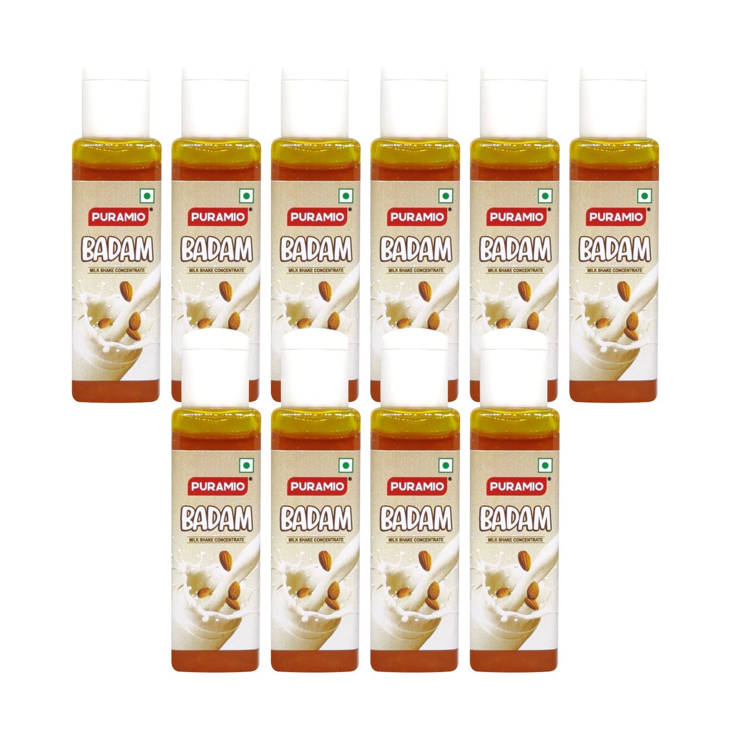 Puramio Milk Shake Mix | Concentrate- Badam [For Milk Shakes/Mocktails/Flavoured Juices], 30ml Each (Pack Of 10)