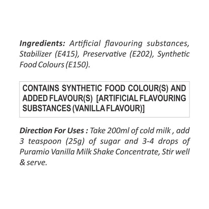 Puramio Milk Shake Mix | Concentrate - [For Milk Shakes/Mocktails/Flavoured Juices], (Vanilla)