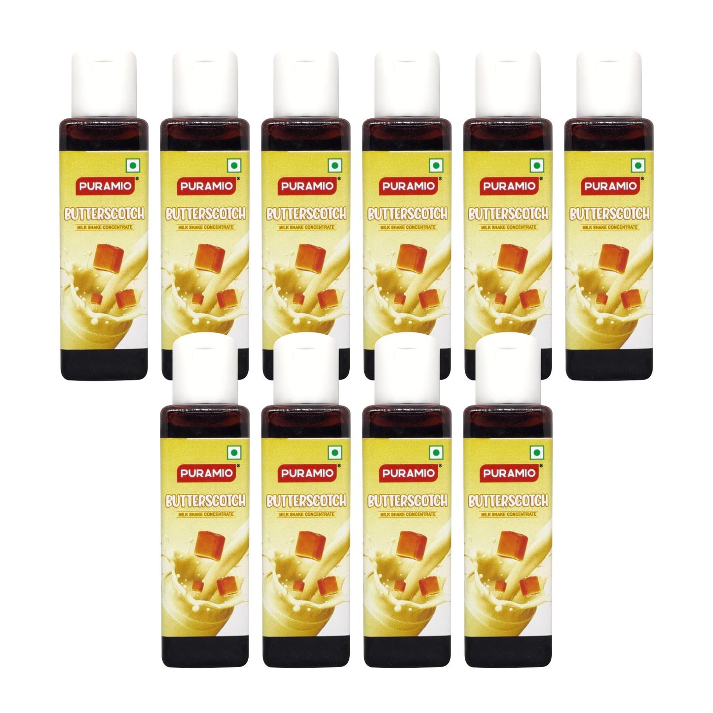 Puramio Milk Shake Mix | Concentrate- (Butterscotch) [For Milk Shakes/Mocktails/Flavoured Juices], 30ml Each (Pack Of 10)