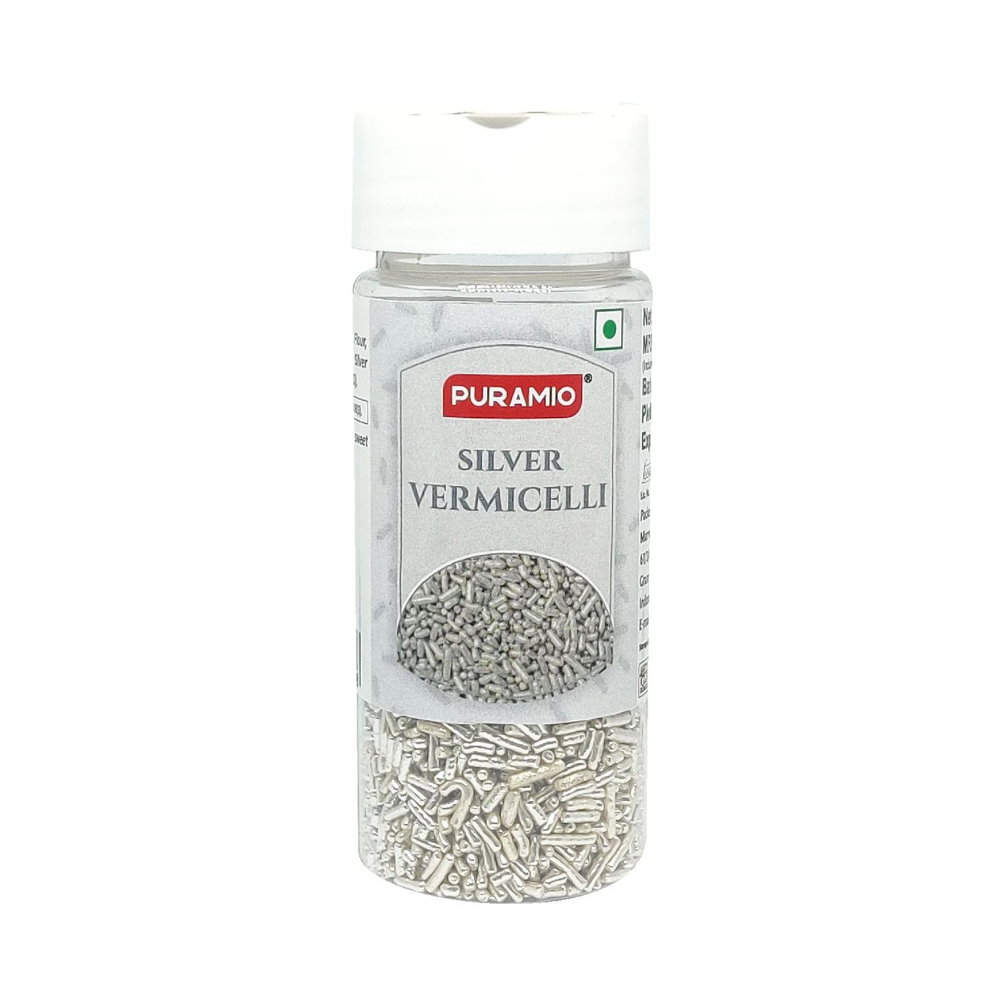 Puramio Silver Vermicelli Sprinkles (with Real Silver Vark) for Cake Decoration