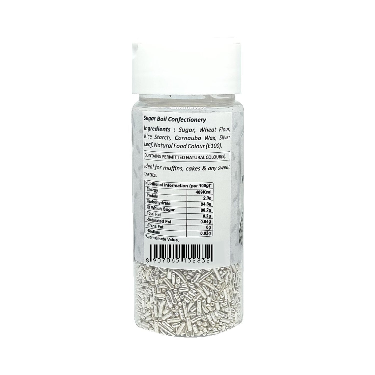 Puramio Silver Vermicelli Sprinkles (with Real Silver Vark) for Cake Decoration