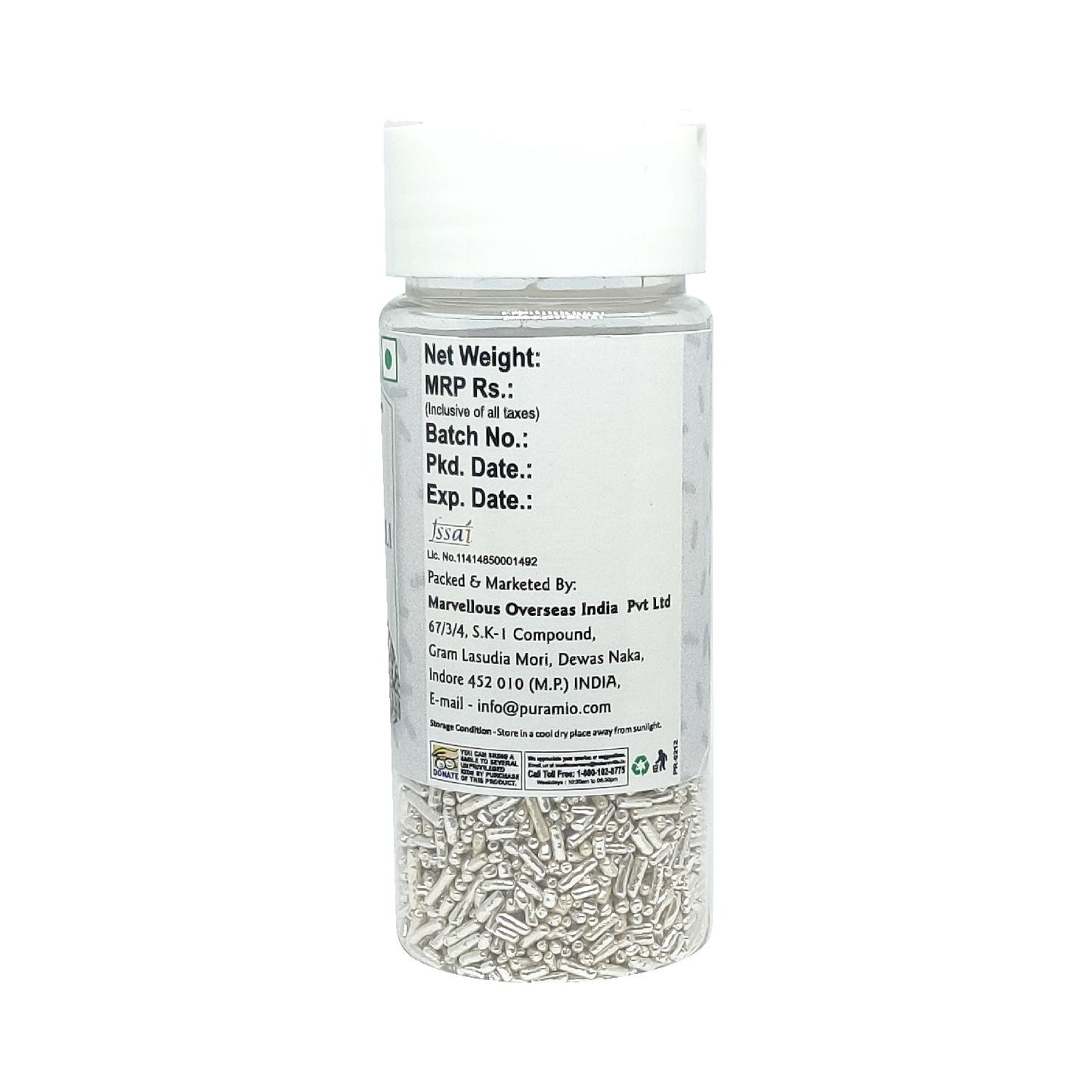 Puramio Silver Vermicelli Sprinkles (with Real Silver Vark) for Cake Decoration