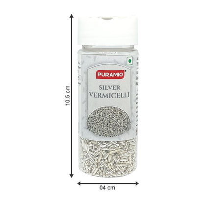 Puramio Silver Vermicelli Sprinkles (with Real Silver Vark) for Cake Decoration