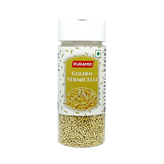 Puramio Golden Vermicelli Sprinkles (with Real Silver Vark) for Cake Decoration