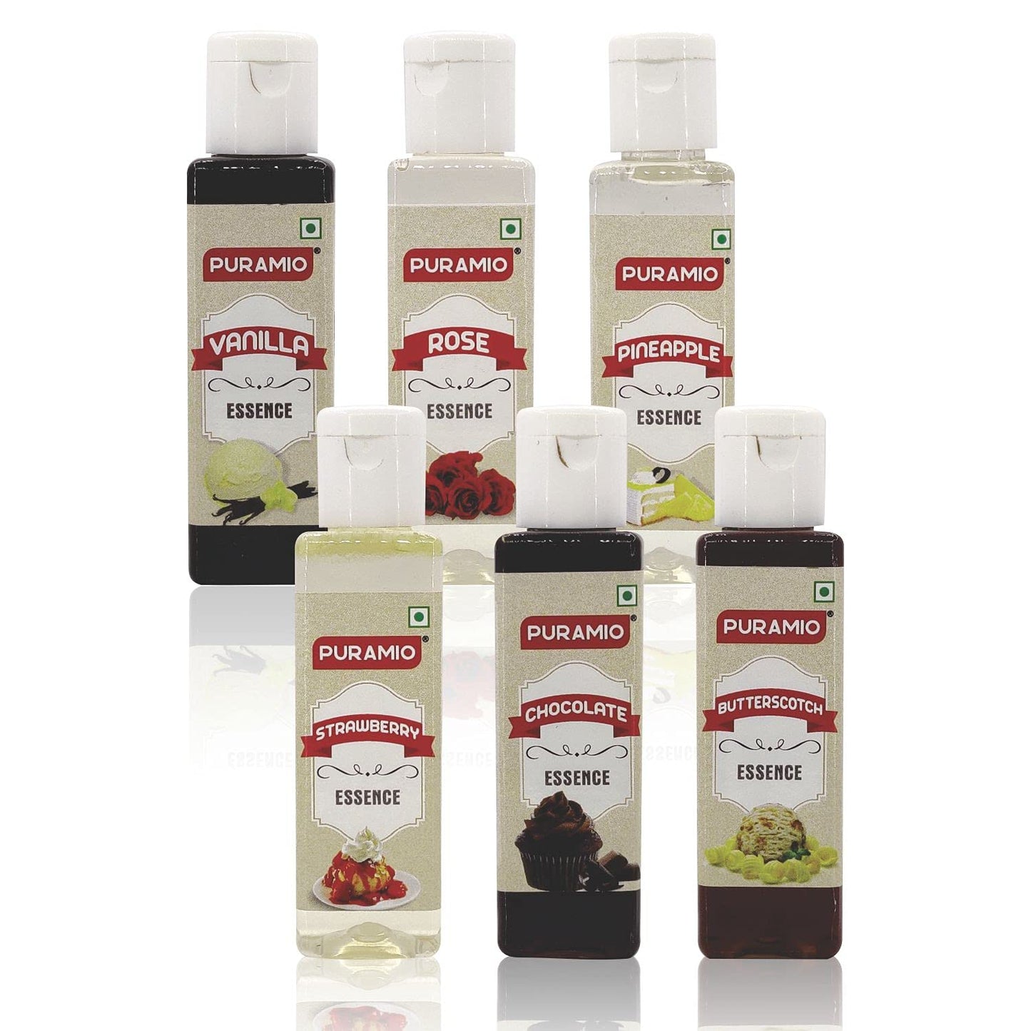 Puramio Culinary Liquid Food Essence, Combo- (Pack of 6 (30ml each))- (Vanilla, Rose, Pineapple, Butterscotch, Strawberry & Chocolate)